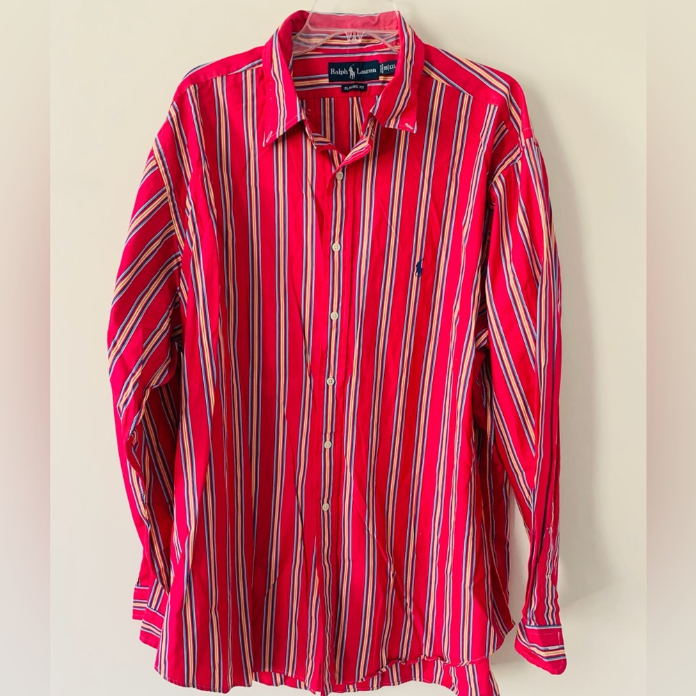 Ralph Lauren Bright Red Multi-Stripe Button-Down Shirt